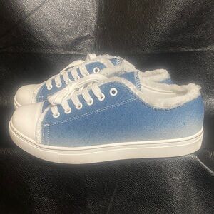 Blue Denim Sneakers with White Soles